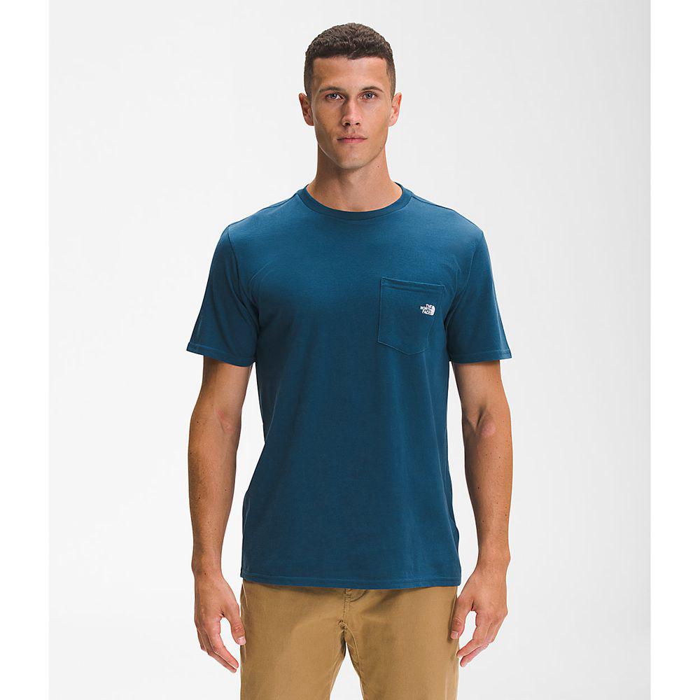 The North Face Κοντό Μανίκι Woodmont Pocket Ανδρικα T Shirt - Μπλε (VANT83754)